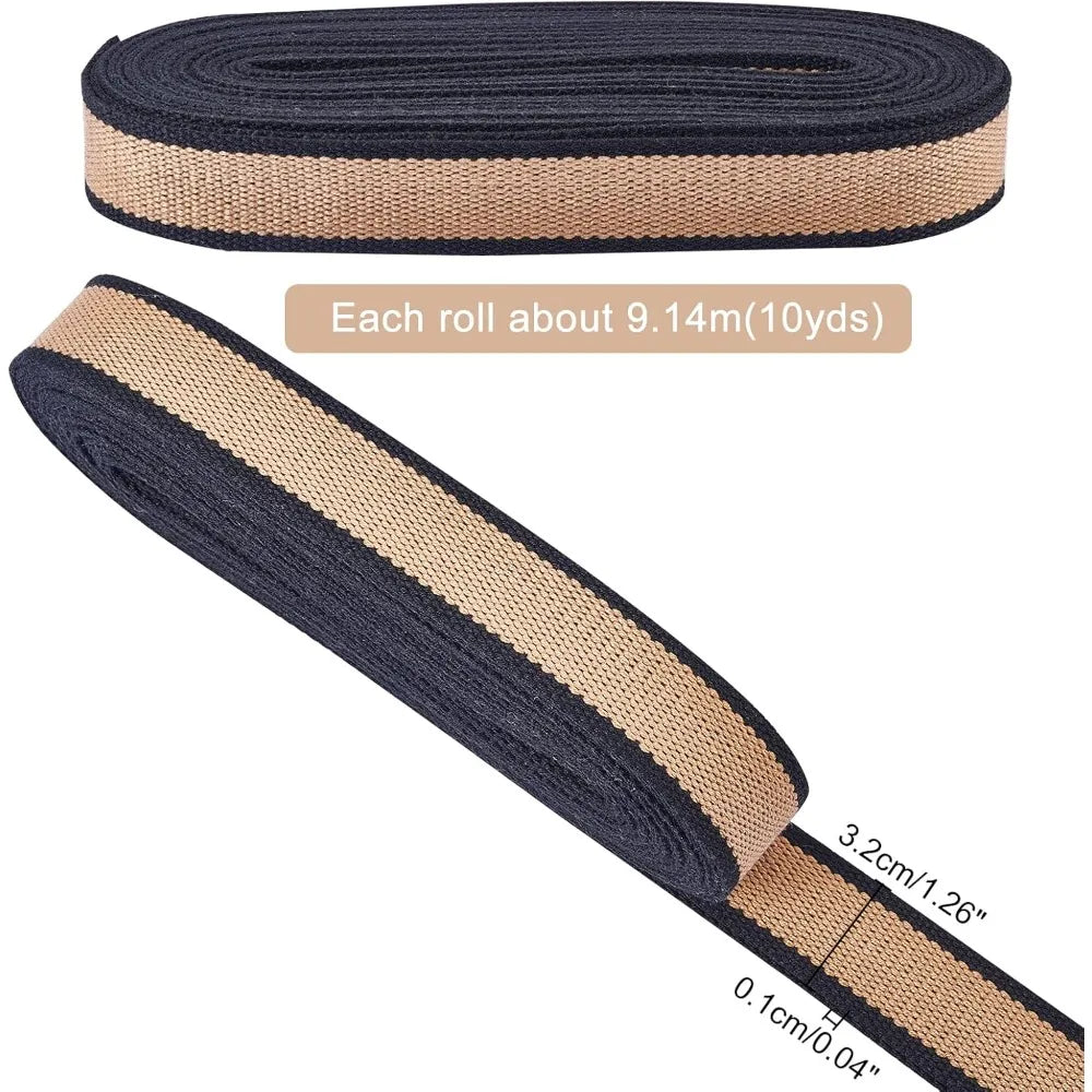 Tan & Black Striped Polyester Braid Ribbon – 10 Yards, 1-1/4" Craft Ribbon Axl