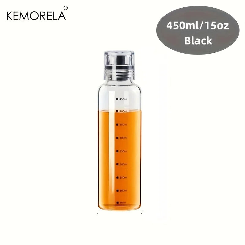 KEMORELA Glass Oil Bottle with Scale 300/450/600ml | Kitchen Glass Oil Dispenser Axl 450ml-Black