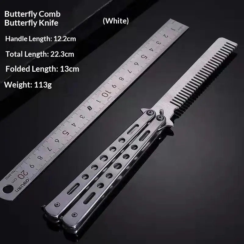 Butterfly Knife Comb – Foldable Stainless Steel Beard Styling Tool Novelty Grooming Comb Axl