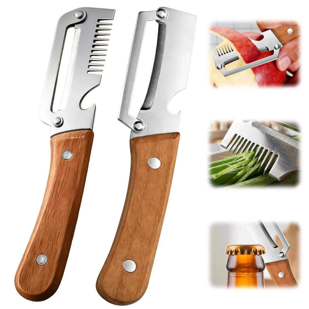 2-Piece Stainless Steel Vegetable Peeler Set | Oak Handle Vegetable Peeler Set Axl