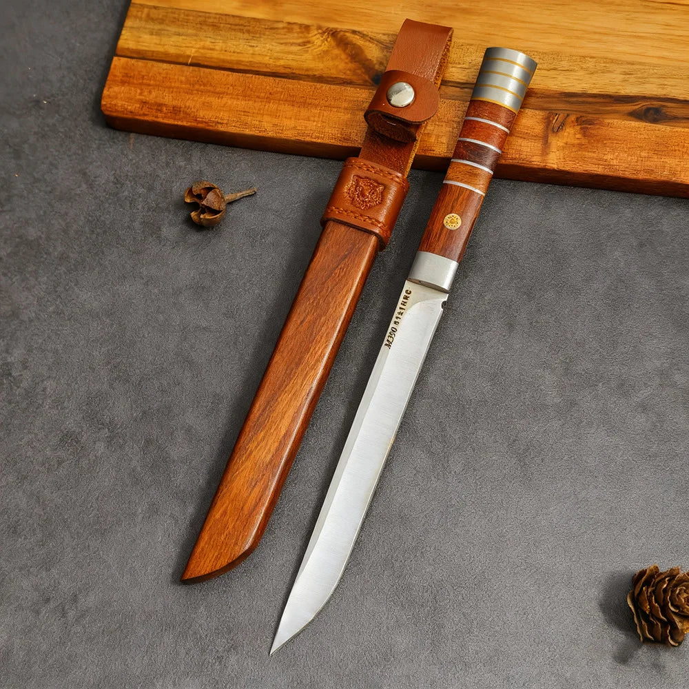 5Cr Stainless Steel Kitchen Knife Set – Wood Handle & Sheath Kitchen Knife Set Axl