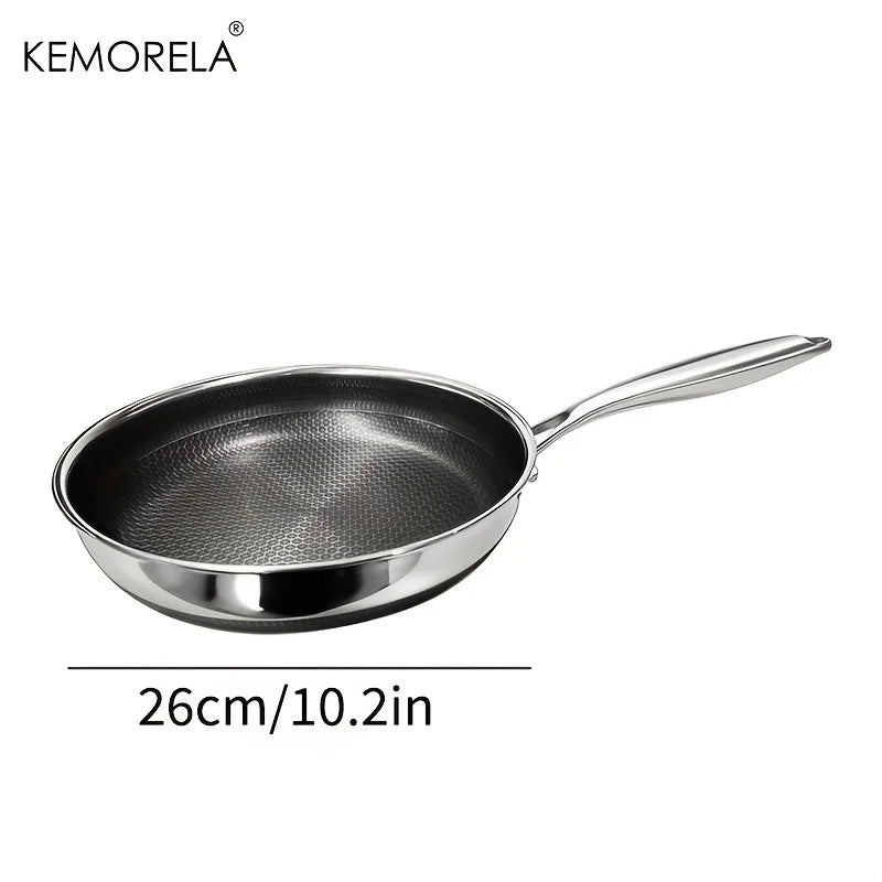 KEMORELA 316 Stainless Steel Tri-Ply Honeycomb Wok Frying Pan Stainless Steel Skillet Axl 26cm