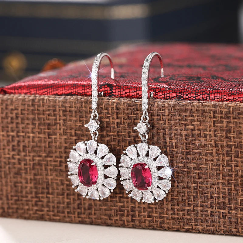 Huitan Flower Drop Earrings – CZ Crystal Bridal Party Jewelry Drop Earrings Axl