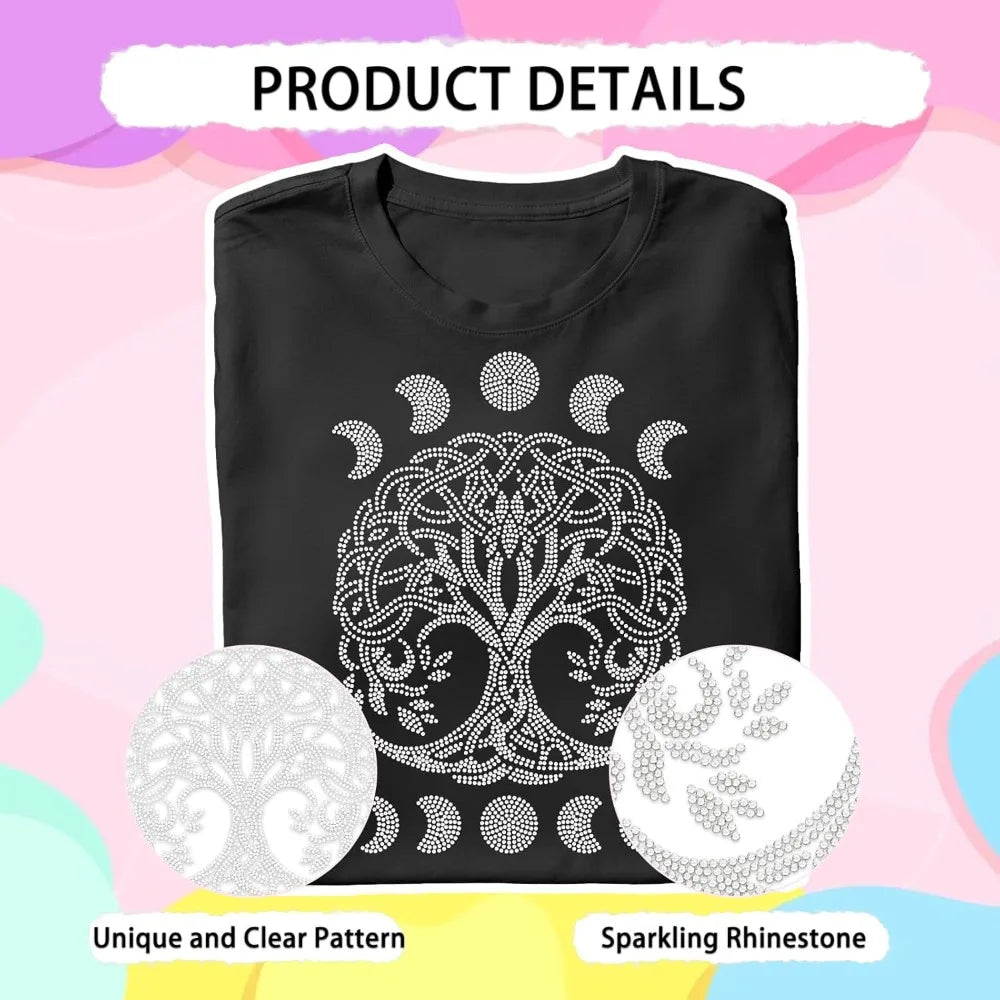 Tree of Life Rhinestone Iron-On Applique | Moon Phase Design Iron-On Applique Axl