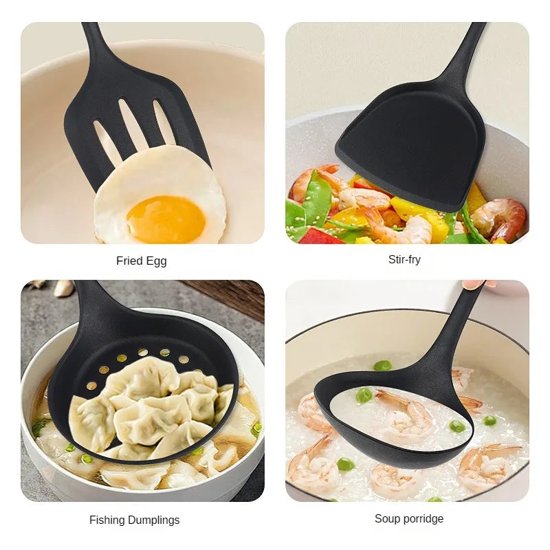 8-Piece Black Silicone Kitchen Utensil Set – Spoons & Spatulas Silicone Utensil Set Axl