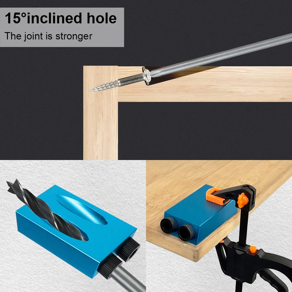 15° Pocket Hole Jig Kit with Drill Bits – 7/14/15 Pcs Pocket Hole Jig Kit Axl