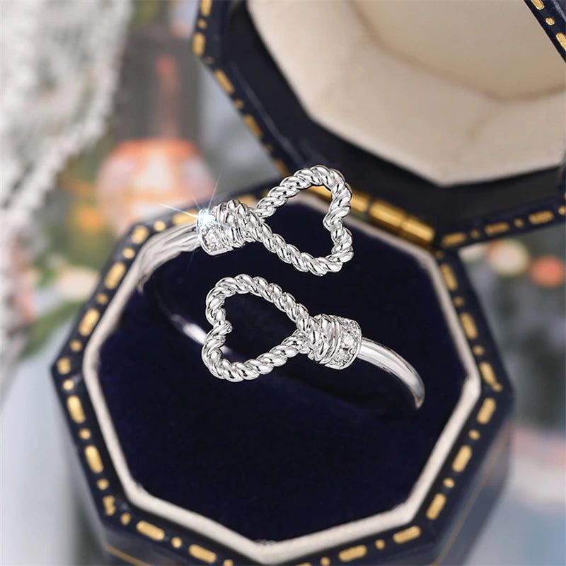 Huitan Double Hearts Cubic Zirconia Ring – Silver & Gold Fashion Ring Axl