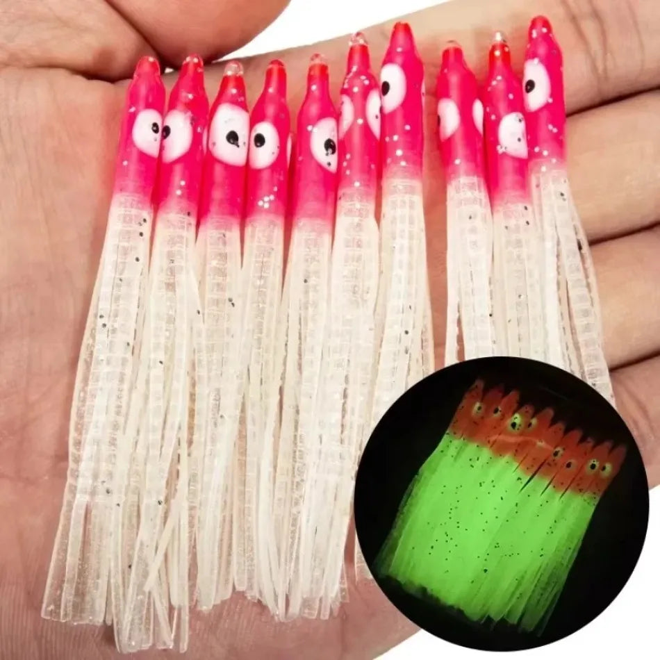 10-Pack Luminous Squid Skirt Fishing Lures | Soft Rubber Bait Fishing Lures Axl