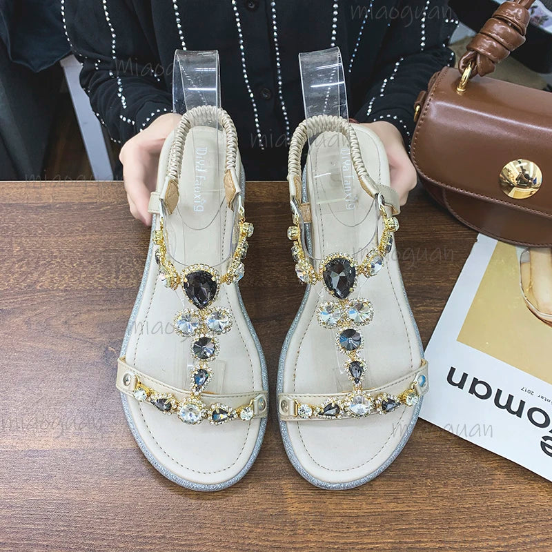 Bohemian Crystal Wedge Sandals – Women's Open Toe Gladiator Wedge Sandals Axl
