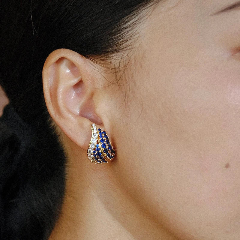 Huitan Teardrop CZ Stud Earrings – Blue & White Gold Tone CZ Stud Earrings Axl