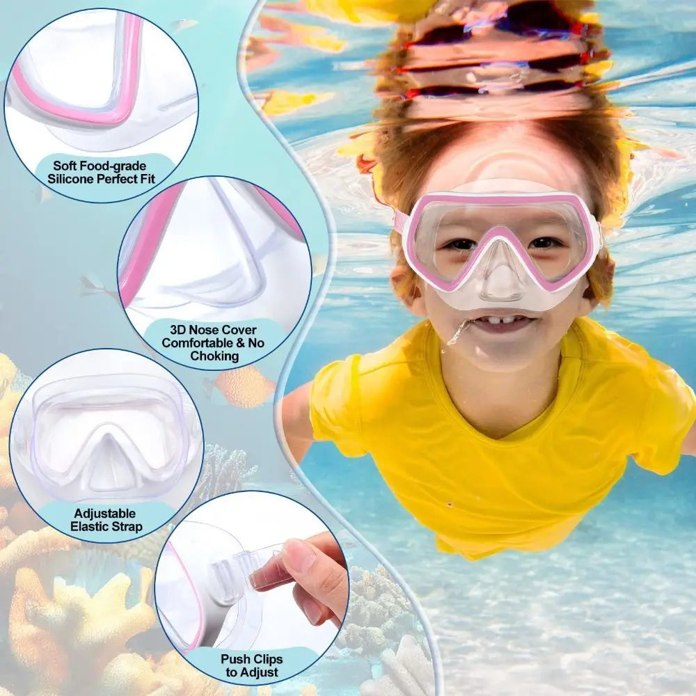 Kids Anti-Fog Swim Goggles with Nose Cover | PC Lens PVC Strap Kids Swim Goggles Axl