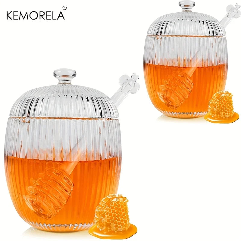 Glass Honey Jar with Lid & Dipper 230ml | Honey Pot Dispenser Glass Honey Jar Axl 2PCS