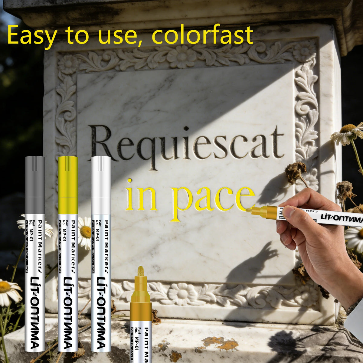 Stone Inscription Restoration Pen – 3pc Weatherproof Gold Marker Stone Restoration Pen Axl
