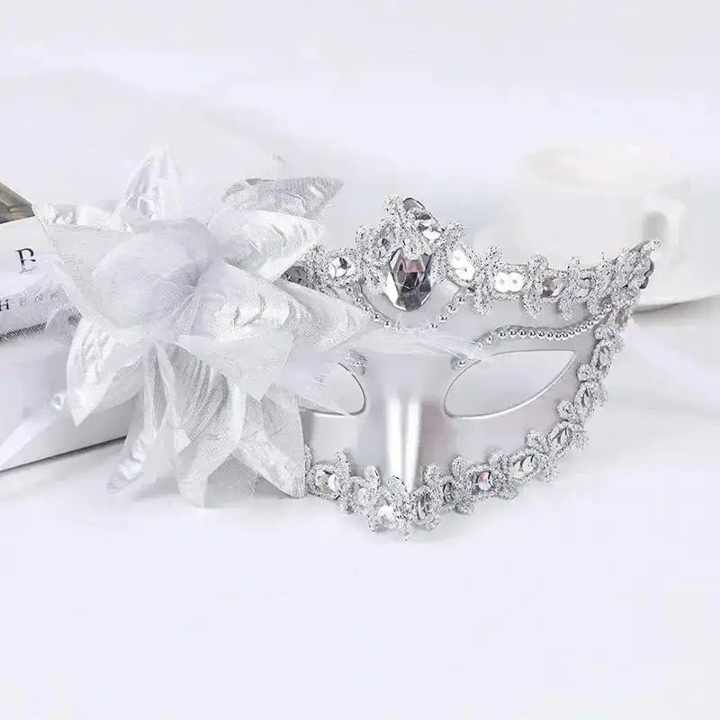 Lace Half Face Mask – Lily Flower Cosplay & Party Accessory Cosplay Face Mask Axl Silver