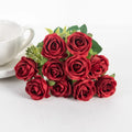 10-Head Silk Rose Bouquet – Artificial Flowers for Home Decor Artificial Flower Bouquet Axl (Red)