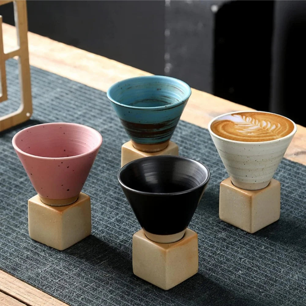 100ml Japanese Ceramic Coffee Mug – Triangular Cone & Square Base Ceramic Coffee Mug Axl
