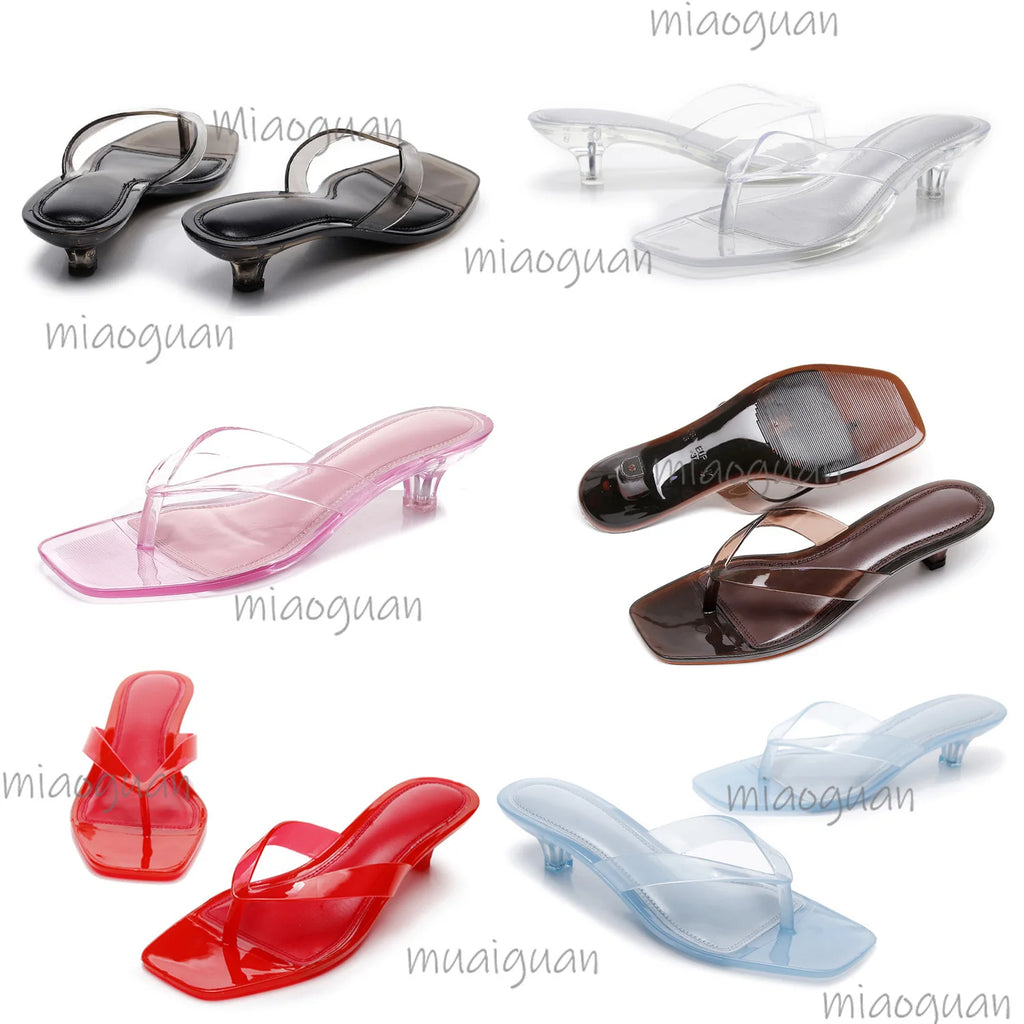 Women's Clear Jelly Slides – Square Toe Low Heel Summer Sandals Jelly Slide Sandals Axl