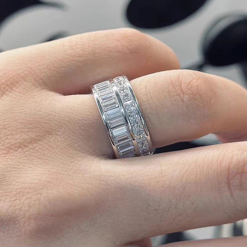 Huitan Double Layer CZ Ring – Sparkling Women's Wedding Band CZ Fashion Ring Axl