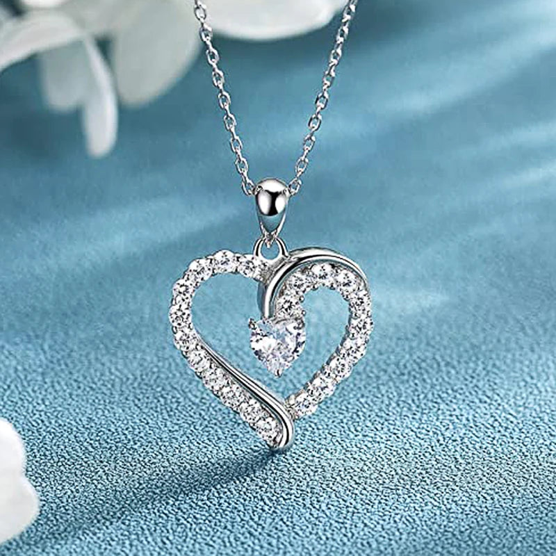 Huitan Heart Pendant Necklace – Full CZ Women's Wedding Jewelry Heart Pendant Necklace Axl XL940 45cm