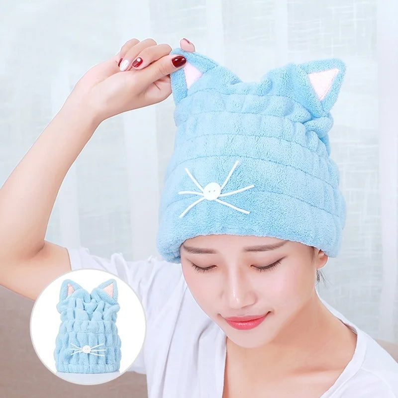 Cute Cat Microfiber Hair Drying Towel Cap – Coral Velvet Hair Drying Cap Axl