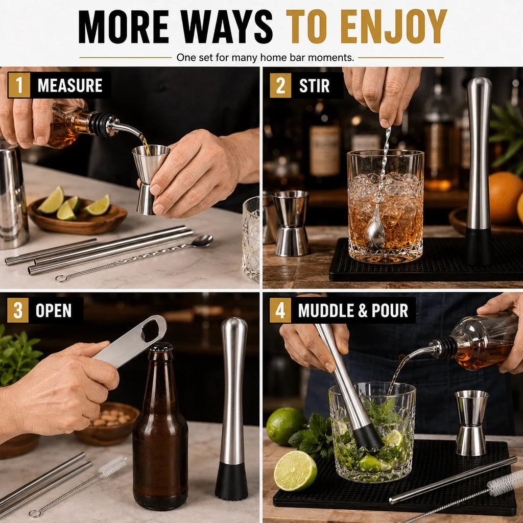 Stainless Steel Cocktail Tool Set – 5-Piece Bartender Kit Cocktail Bar Tool Set Axl