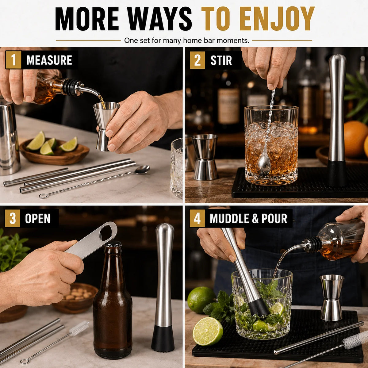 Stainless Steel Cocktail Tool Set – 5-Piece Bartender Kit Cocktail Bar Tool Set Axl