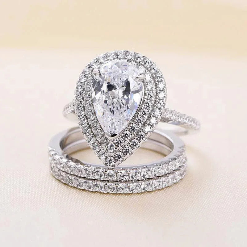 Huitan Pear CZ Bridal Ring Set – Silver-Tone Women's Jewelry Bridal Ring Set Axl