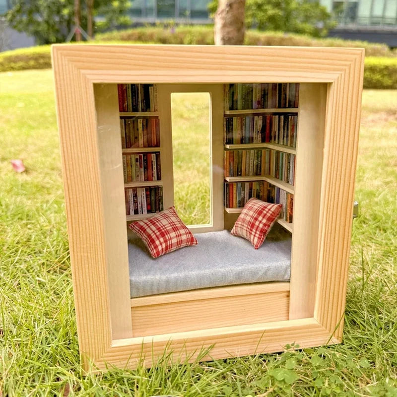 DIY Mini Library Book Nook Kit – Wooden Micro Landscape Shelf DIY Model Kit Axl