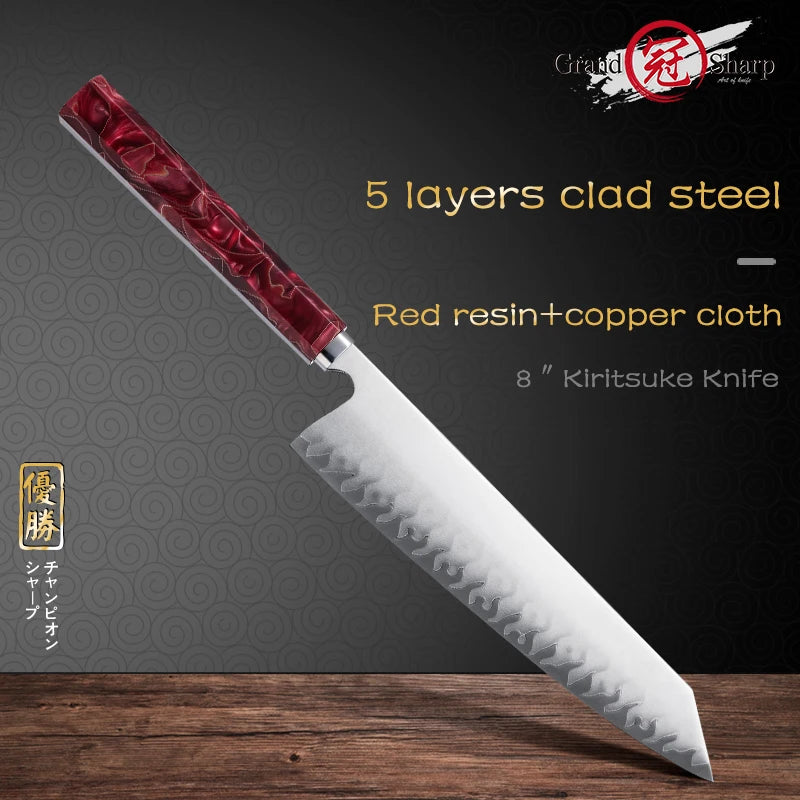 Grandsharp 8" Kiritsuke Japanese 5-Layer Clad Steel Chef Knife Japanese Chef Knife Axl