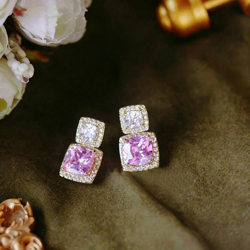 Huitan Pink & White CZ Drop Earrings – Wedding Party Jewelry CZ Drop Earrings Axl E5663