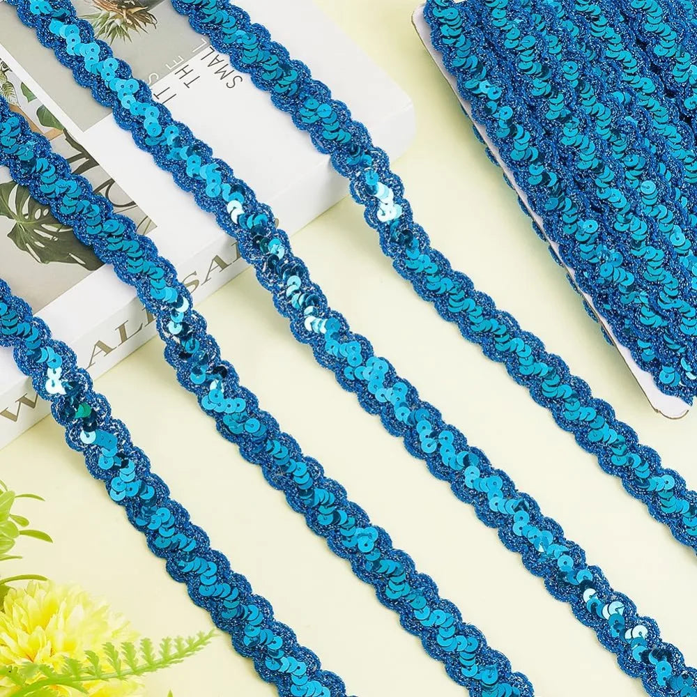 Blue Sparkle Sequin Lace Ribbon 23mm – 14.22 Yards Per Roll Sequin Lace Ribbon Axl