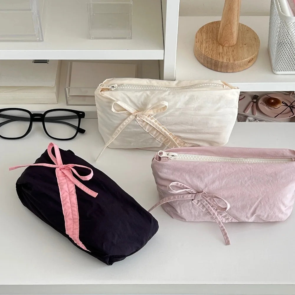 Large Capacity Bowknot Pencil Case – Cute Bow Zipper Pouch Pencil Case Axl