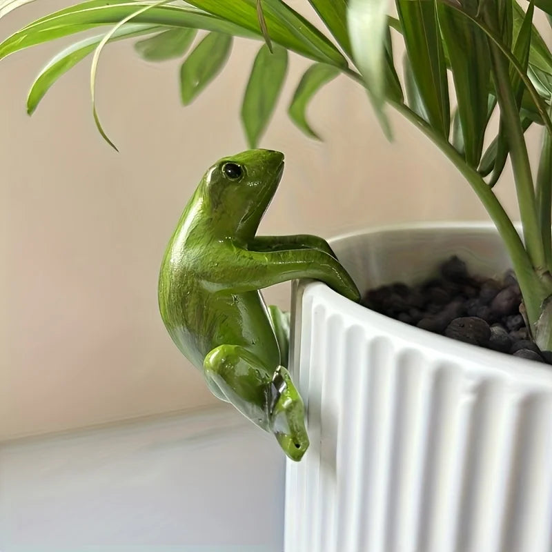 Mini Resin Frog Statue on Flower Pot | Garden & Home Décor Decorative Figurine Axl