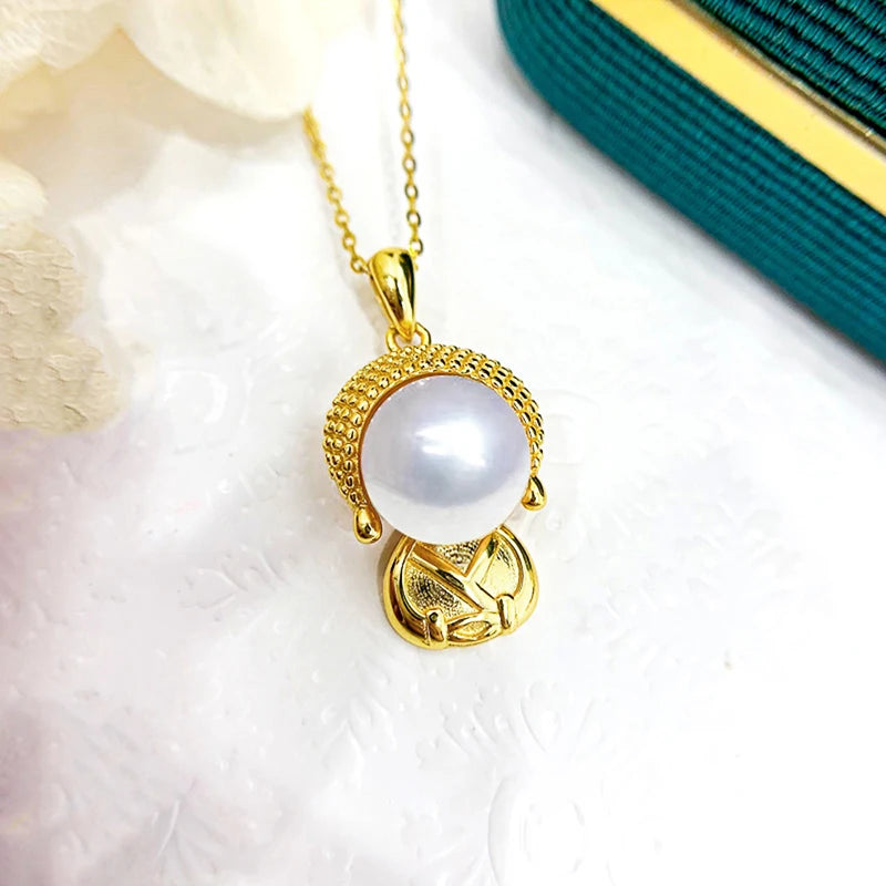 Huitan Buddha Pendant Necklace – Gold & Silver with Pearl Pendant Necklace Axl XL1362 45cm