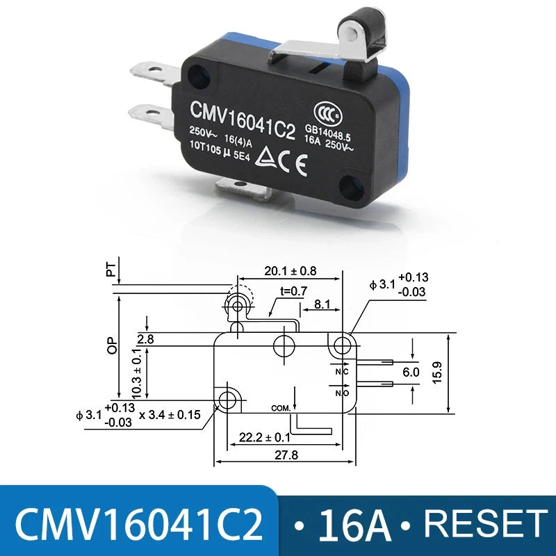 CNTD CMV Series Micro Limit Travel Switch 10A 16A NO NC Self-Reset Micro Limit Switch Axl CMV-16041C2