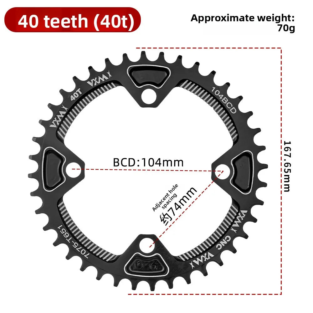 VXM 104BCD Narrow Wide MTB Chainring 32T–42T CNC Aluminum 1x MTB Chainring Axl 40T-Black 104BCD