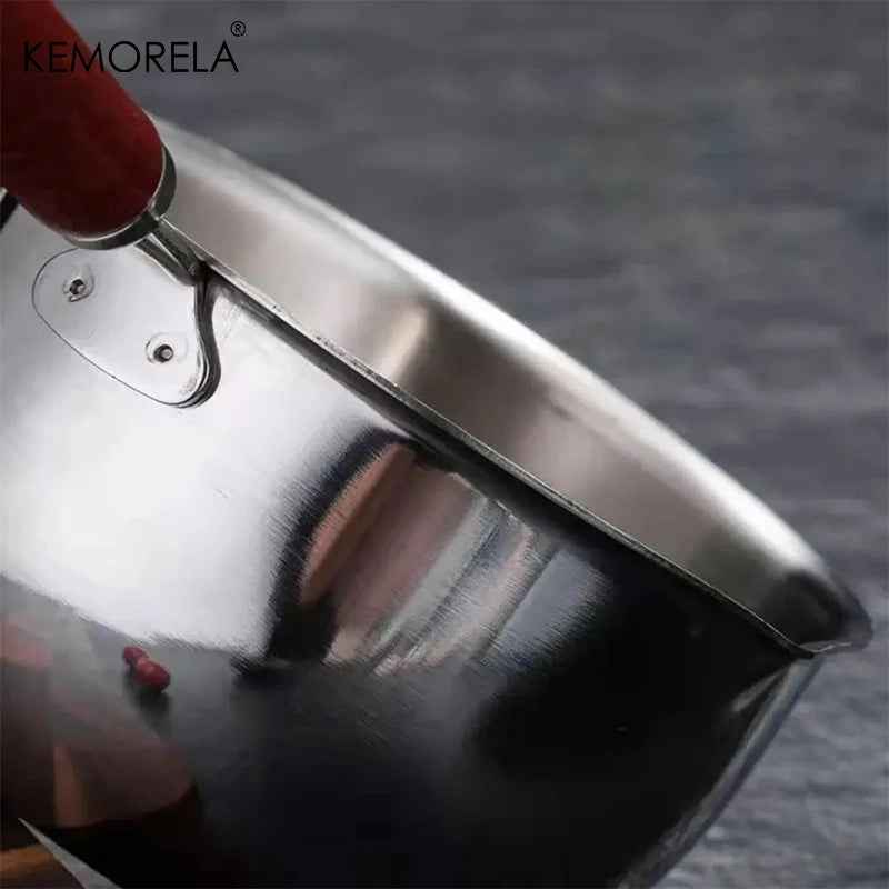 KEMORELA 200ml Stainless Steel Mini Pot – Wooden Handle Mini Saucepot Axl