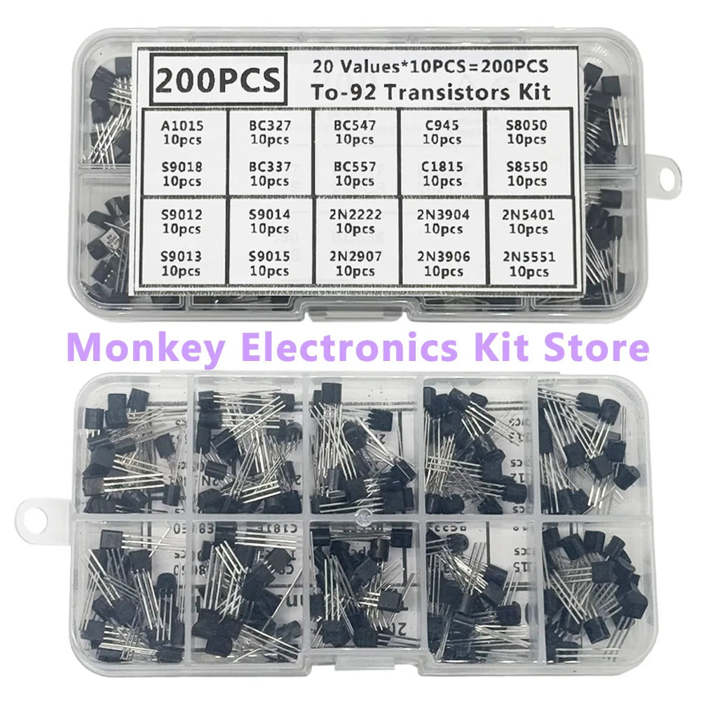 200PCS TO-92 Transistor Kit – 10 Types NPN & PNP BJT Transistor Assortment Kit Axl