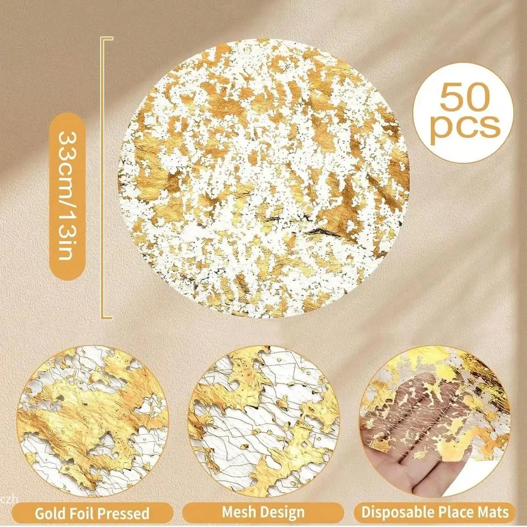 Disposable Gold Foil Round Placemats 13 Inch – Party Table Mats Disposable Placemats Axl