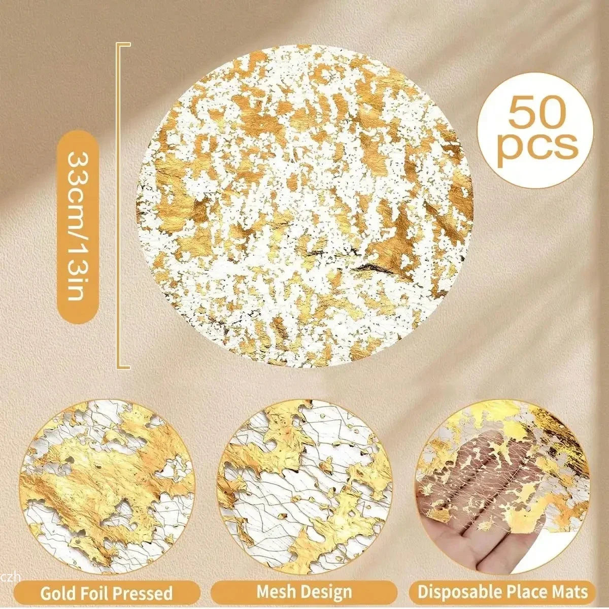 Disposable Gold Foil Round Placemats 13 Inch – Party Table Mats Disposable Placemats Axl