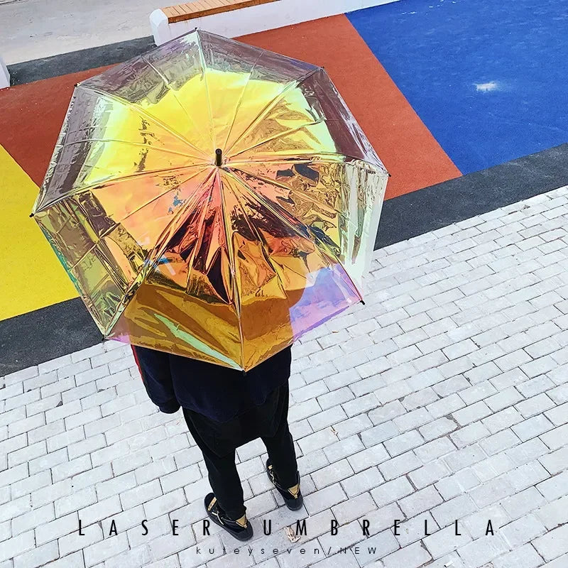 Rainbow Color-Changing Transparent Umbrella – Long Handle Gift Long Handle Umbrella Axl