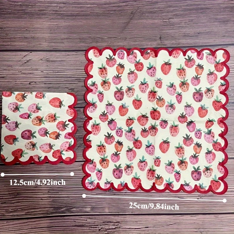 Strawberry Red Paper Napkins – Scalloped Edge 25x25cm Party Decorative Paper Napkins Axl