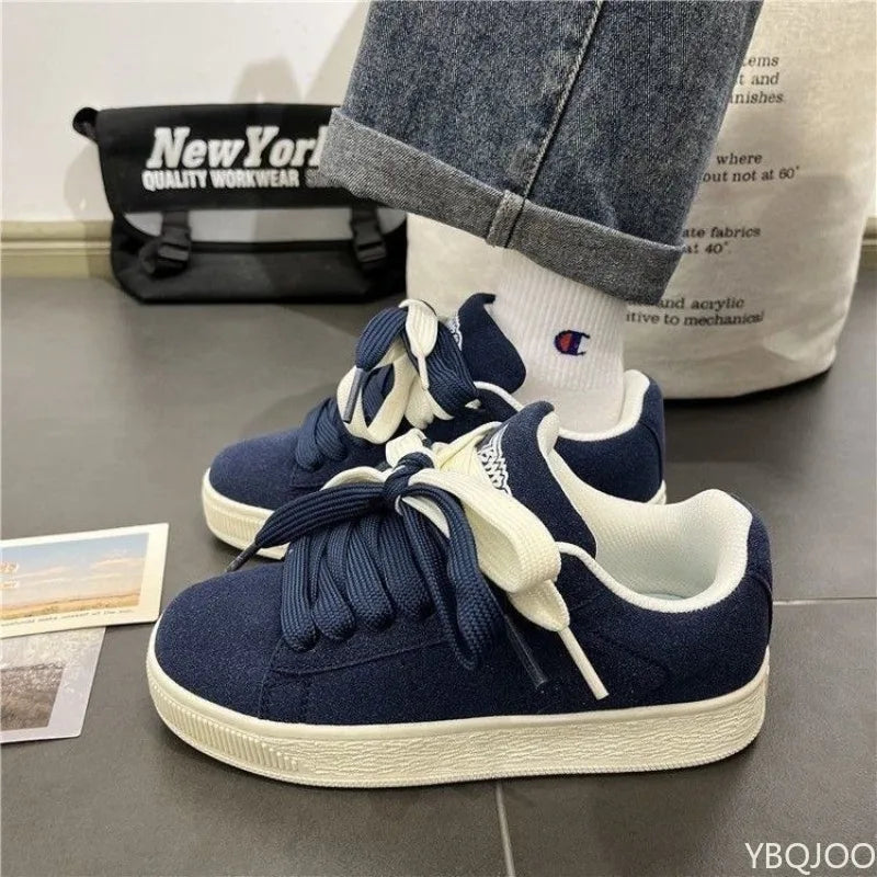 YBQJOO Women's Retro Thick Sole Casual Sneakers | Lace-Up Women's Casual Sneakers Axl