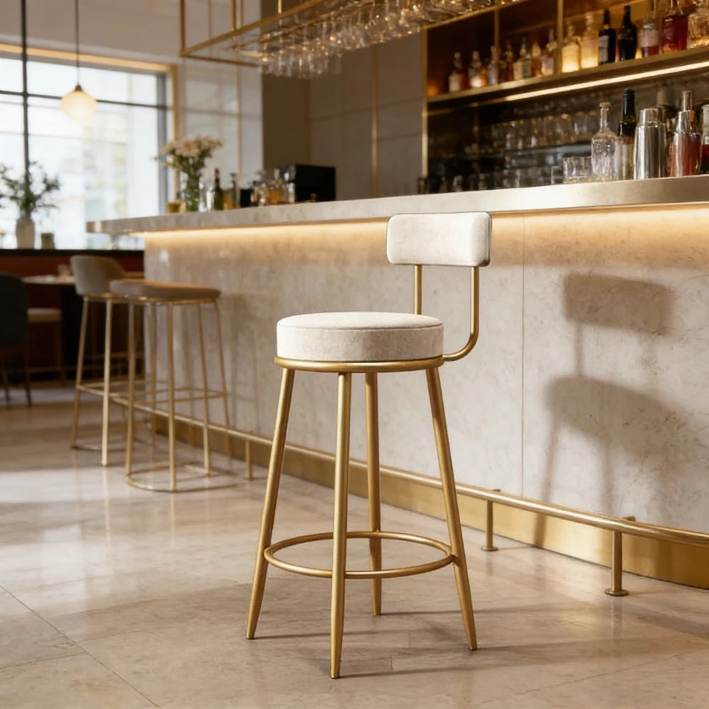 Nordic Velvet Bar Stools with Backrest | Iron Frame Counter Chair Velvet Bar Stool Axl