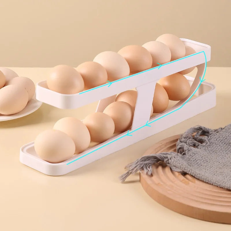 Rolling Egg Dispenser – 2-Tier Refrigerator Egg Organizer Rack Egg Organizer Rack Axl