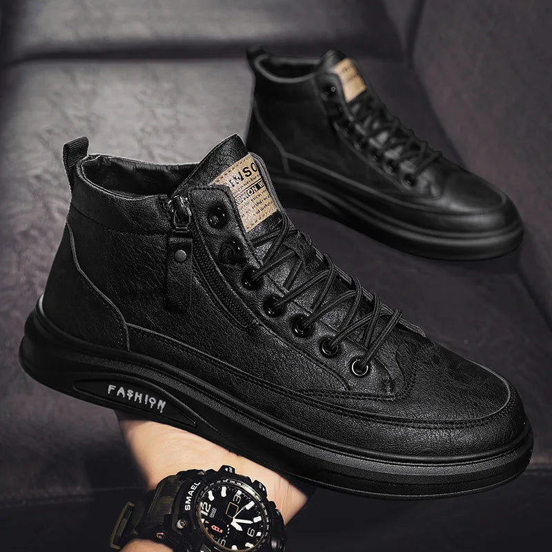 YBQJOO Men's Lace-Up Ankle Boots – PU Leather Casual Boots Men's Ankle Boots Axl black 39