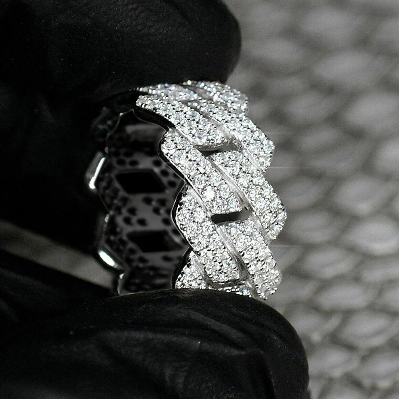 Huitan Silver Chain Ring – Micro Pavé Cubic Zirconia Women Fashion Ring Axl
