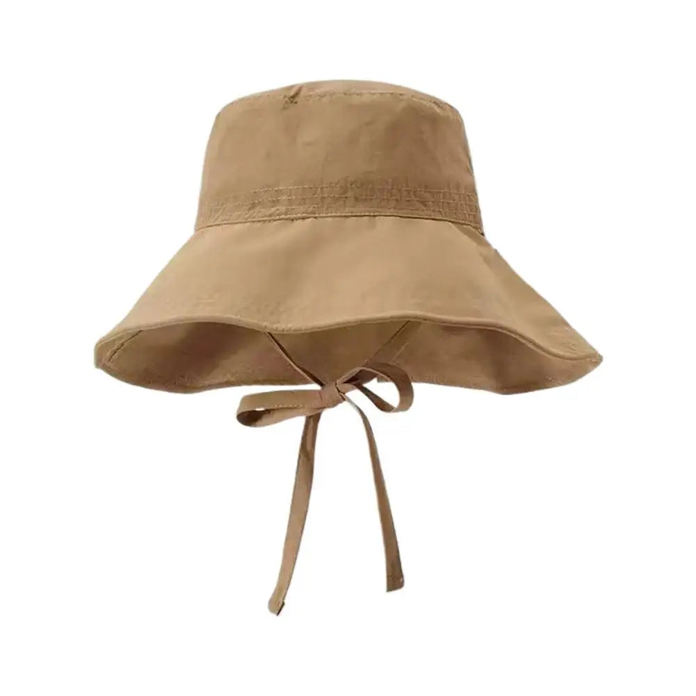 Women's UV Bucket Hat – Bow Tie Chin Strap Beach Sun Hat Sun Protection Hat Axl coffee color