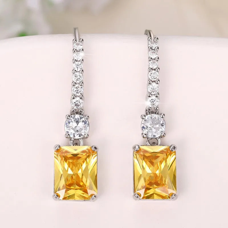 Huitan Yellow CZ Dangle Earrings – Elegant Drop Earrings Women CZ Dangle Earrings Axl
