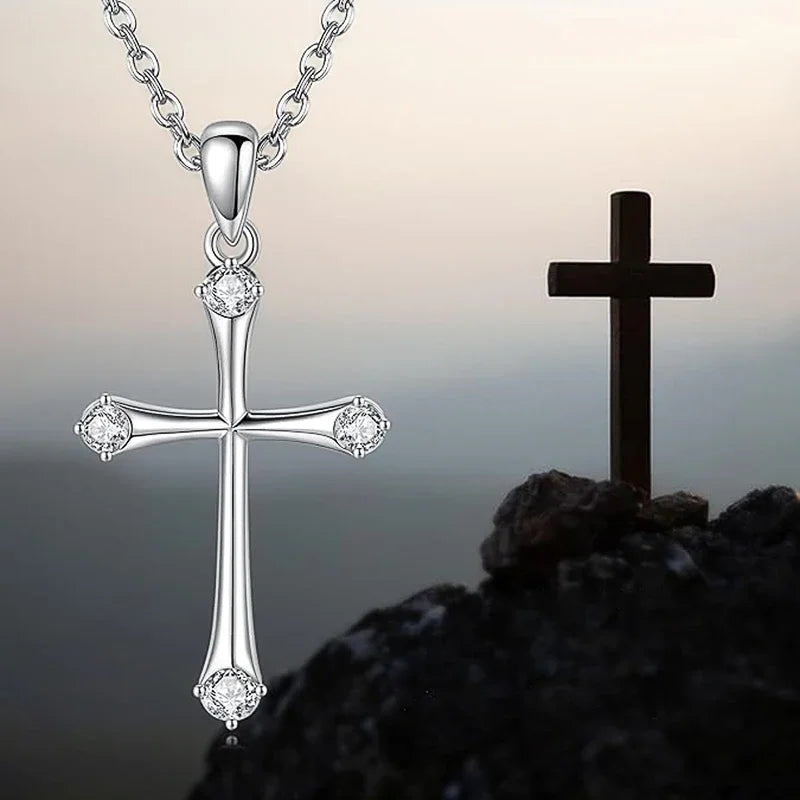 Huitan CZ Cross Pendant Necklace – Silver O-Chain for Women Pendant Necklace Axl
